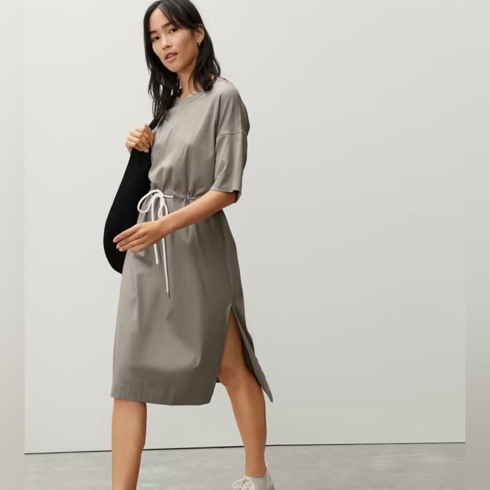 Everlane The Luxe Cotton Tie-Front Tee Dress